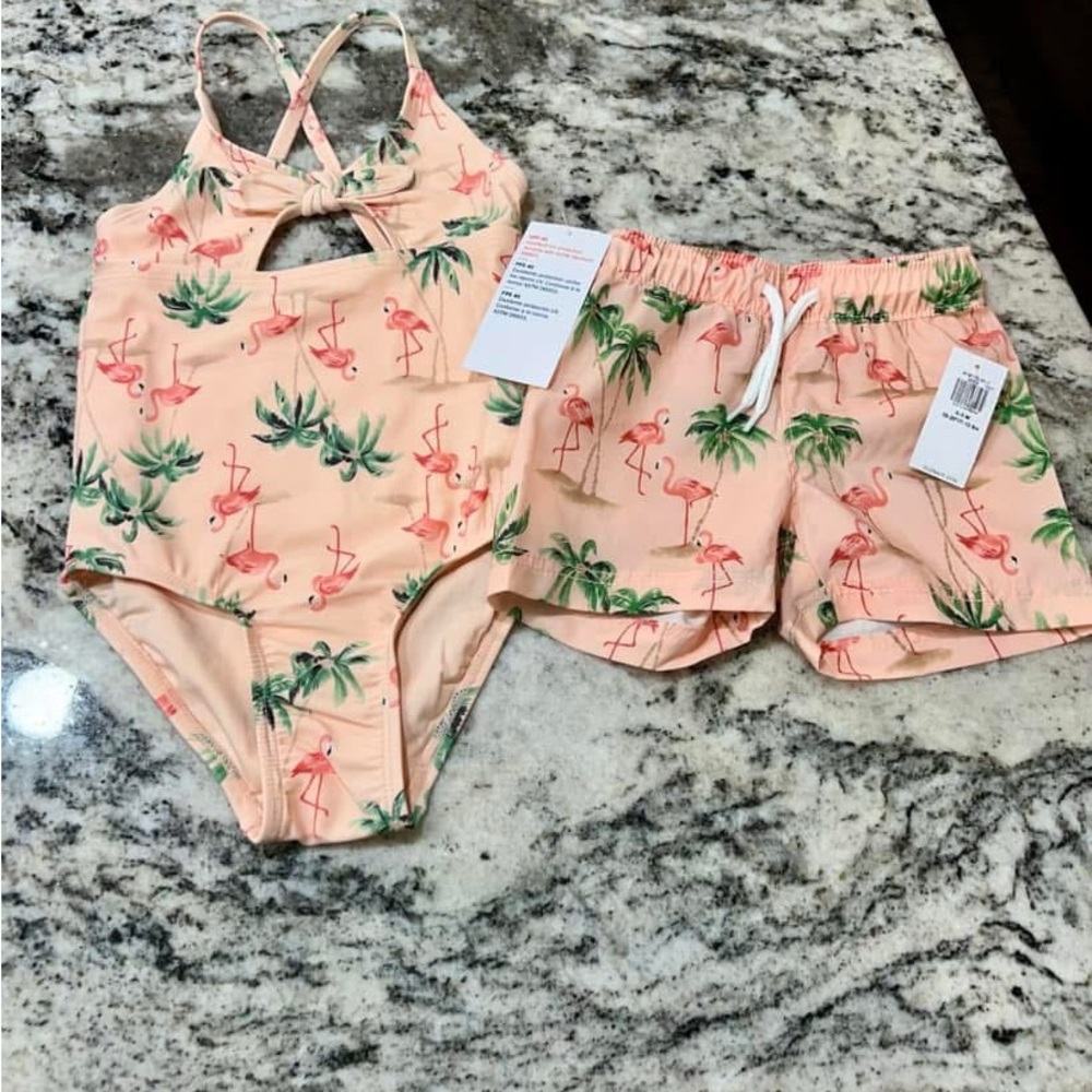 Old Navy Kids Flamingo Swim Set - Peach and Green